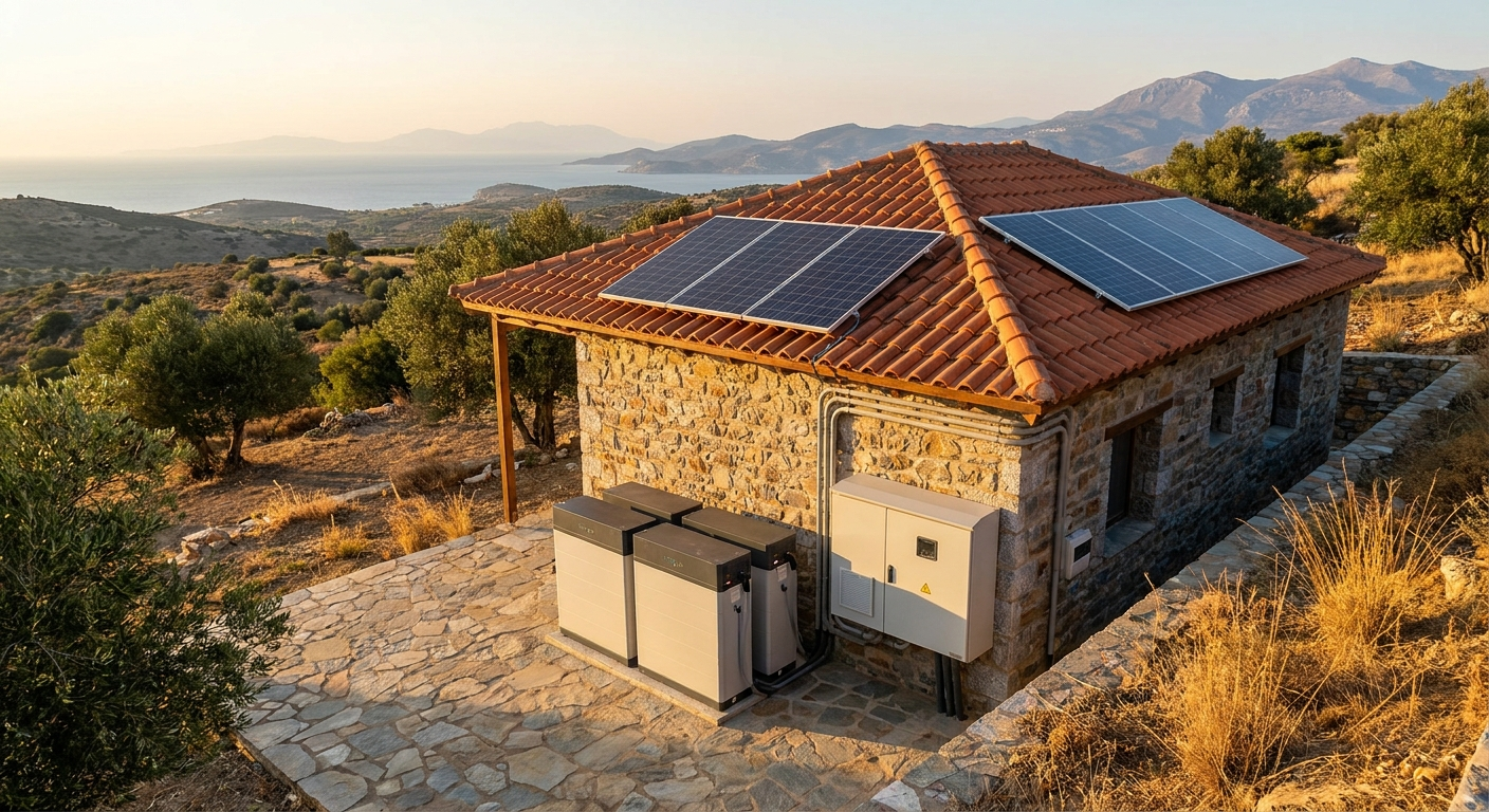 Φωτοβολταϊκά πάνελ με μπαταρίες ηλιακού off-grid